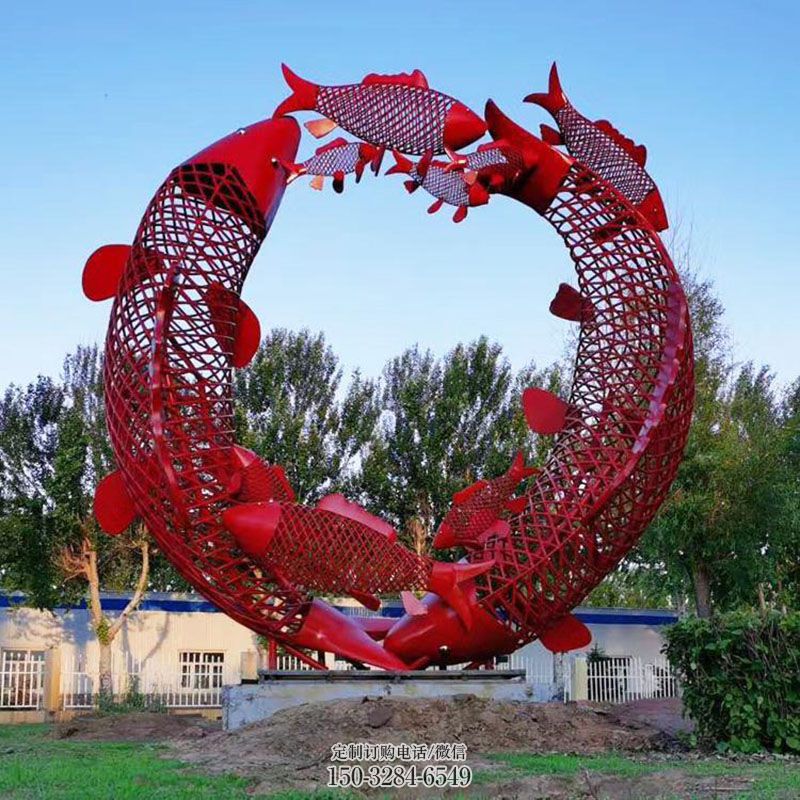社区鱼跃龙门雕塑 户外雕塑摆放精选 景区鱼跨环雕塑优选