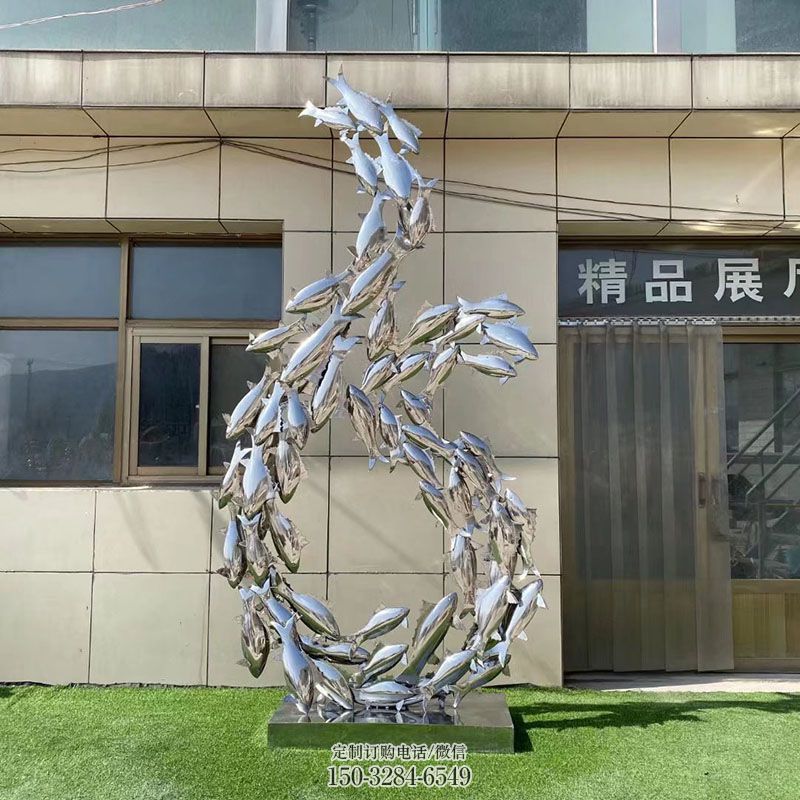 酒店群鱼雕塑 广场景观鱼群雕塑供给 社区鱼雕塑常用