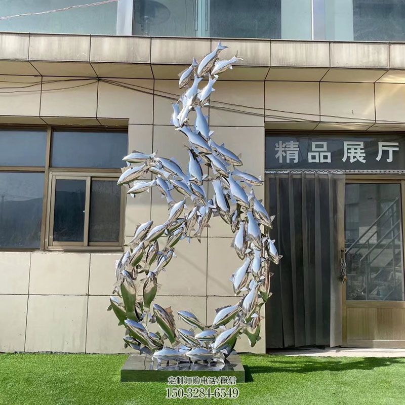 群鱼雕塑环形 企业标志鱼群雕塑精选 主题鱼雕塑提供