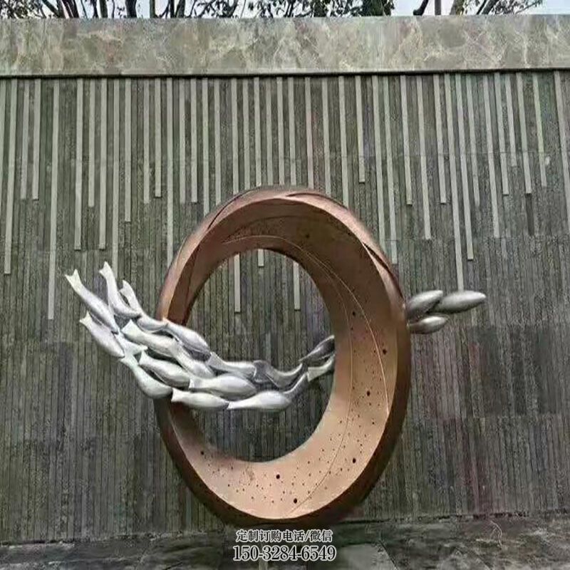 企业鱼跃龙门雕塑 景观艺术雕塑承接 商场鱼跨环雕塑常用