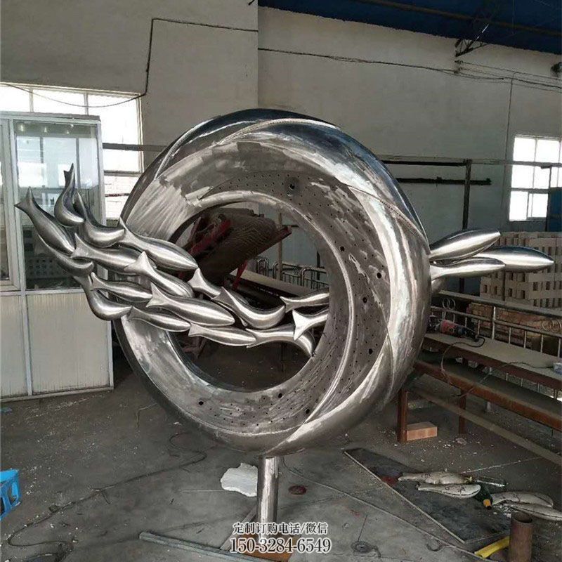 艺术鱼跃龙门雕塑 景区雕塑优选 户外鱼跨环雕塑供给
