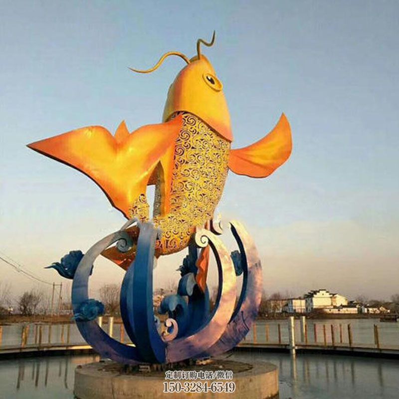 鱼跃龙门雕塑环形 企业标志雕塑精选 主题鱼跨环雕塑提供